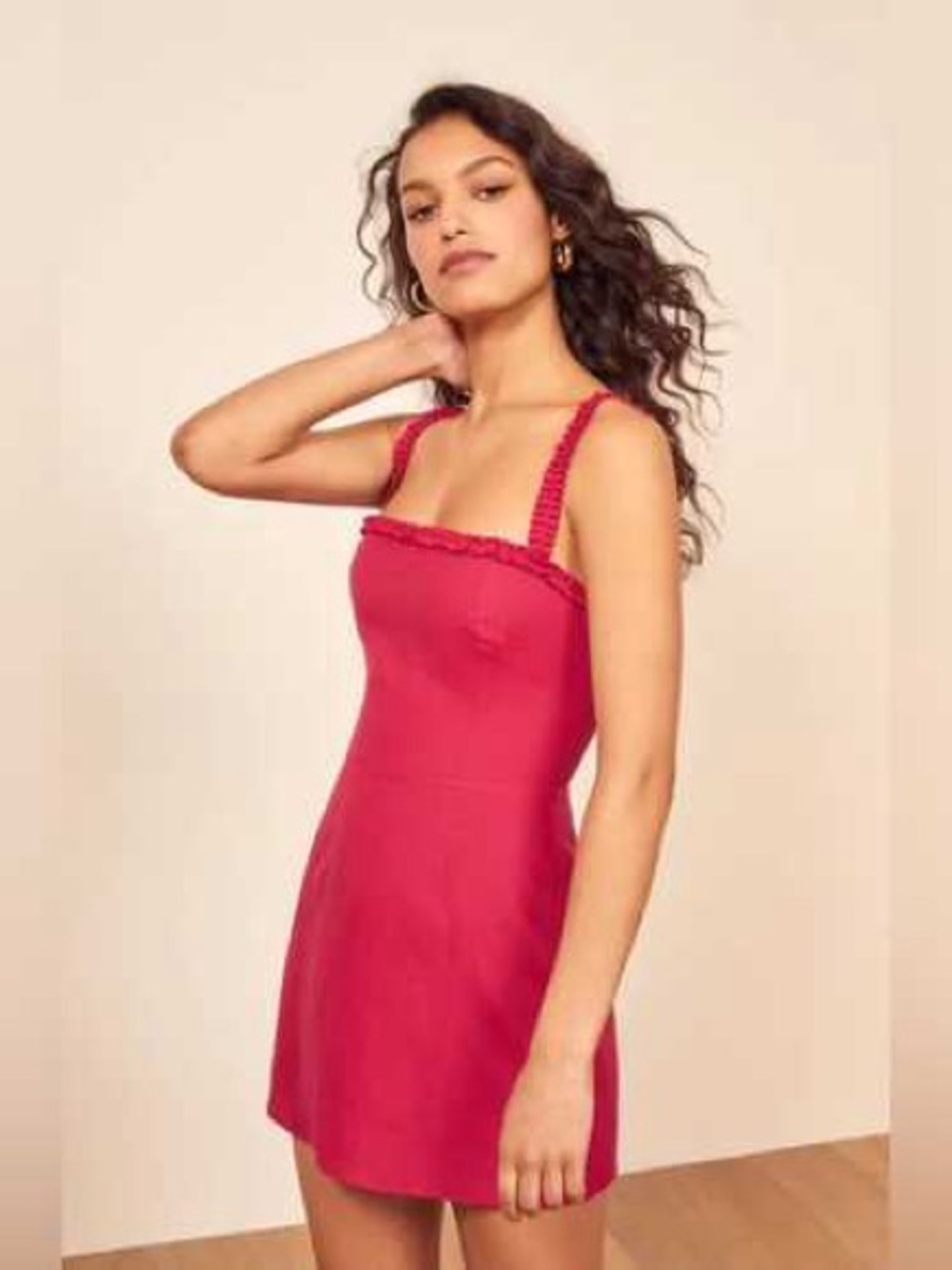 Reformation Janie Linen Ruffle Mini Dress in Rhubarb Size 4